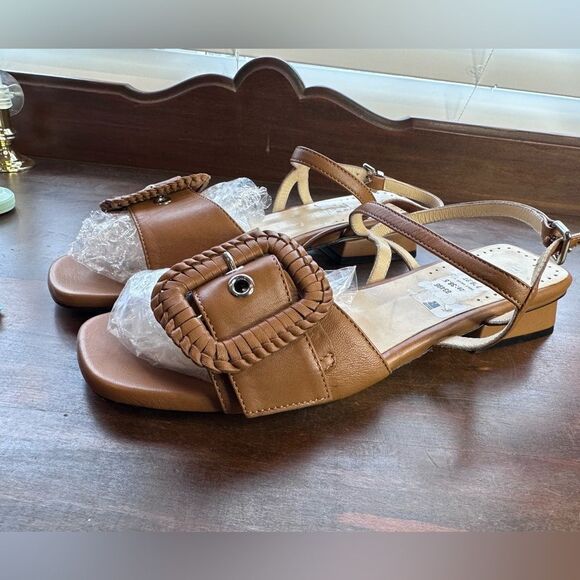 NEW Ron White US 8 Camel Cognac Tan Women's Sandals Flats Braided Buckle Strappy - Picture 1 of 7
